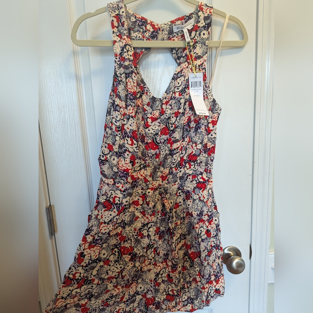 BCBG floral romper cream red blue